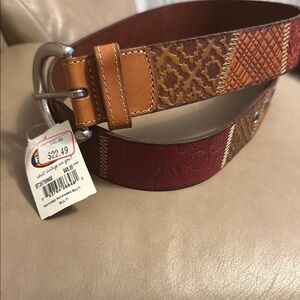NWT size small 37” Brown and Red Embossed Leather Belt